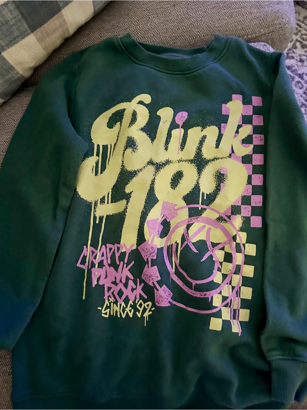 Graphic Kids Sweatshirt - Green with Yellow & Pink Print